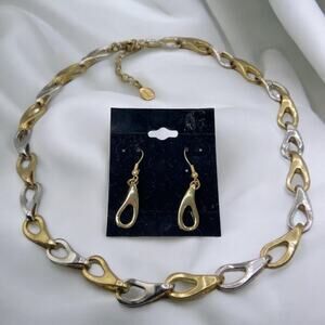 Vintage 90s Grunge Punk Preppy Two-Tone Choker Necklace and Earrings Jewelry Set
